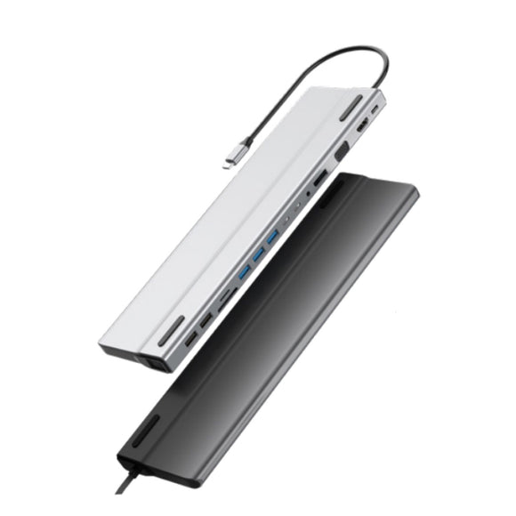 HUB Docking Acteck USB C 15 en 1 DH690 requiere Display Port ALT MOD/PD Power plata/negro Anti Finger-Print Port X
