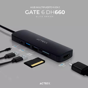 HUB Docking Acteck USB C 6 en 1 Gate 6 DH660 4K HDMI USB A 3.0 USB A 2.0 SD/TF USB C PD cargador